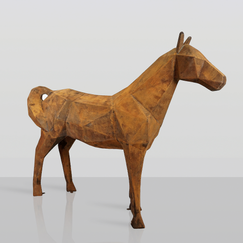 Luxury Geometric Horse Sculpture in Rust Effect