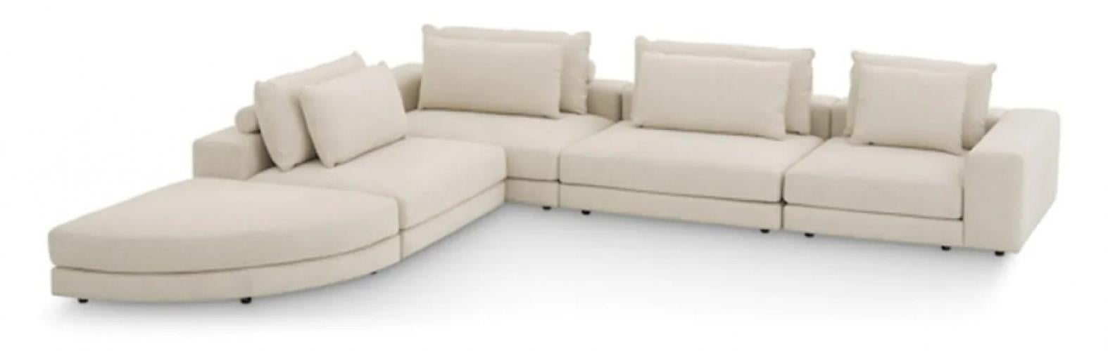 Luxuriöses modulares Lounge-Sofa mit schwarzen Füßen und halbrundem Ottoman
