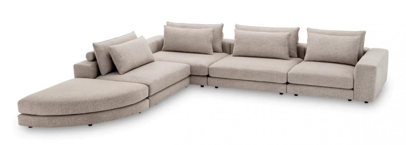 Luxuriöses modulares Lounge-Sofa mit schwarzen Füßen und halbrundem Ottoman