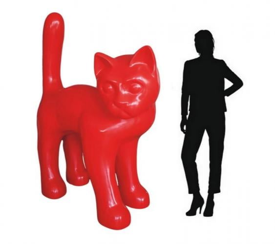 Luxury Decorative Single-Colored Cat Sculpture in Fiberglass Finish
