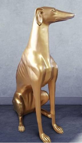 Luxury Fiberglass Greyhound Sculpture in Sitting Position - Gold Edition