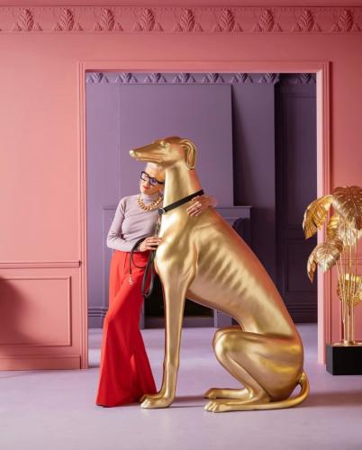 Luxury Fiberglass Greyhound Sculpture in Sitting Position - Gold Edition by Luxury Group International