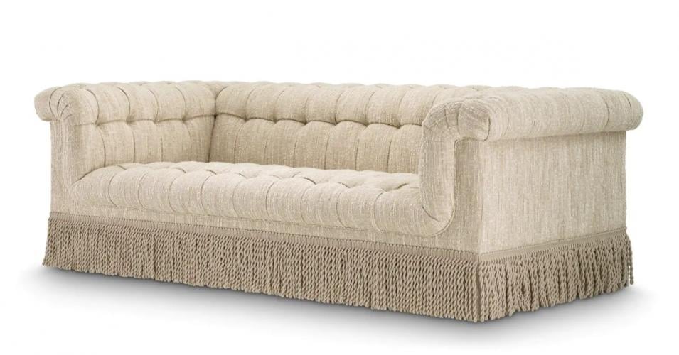 Luxuriöses Bouclé Sonata Creme Geflocktes Sofa mit Fransen