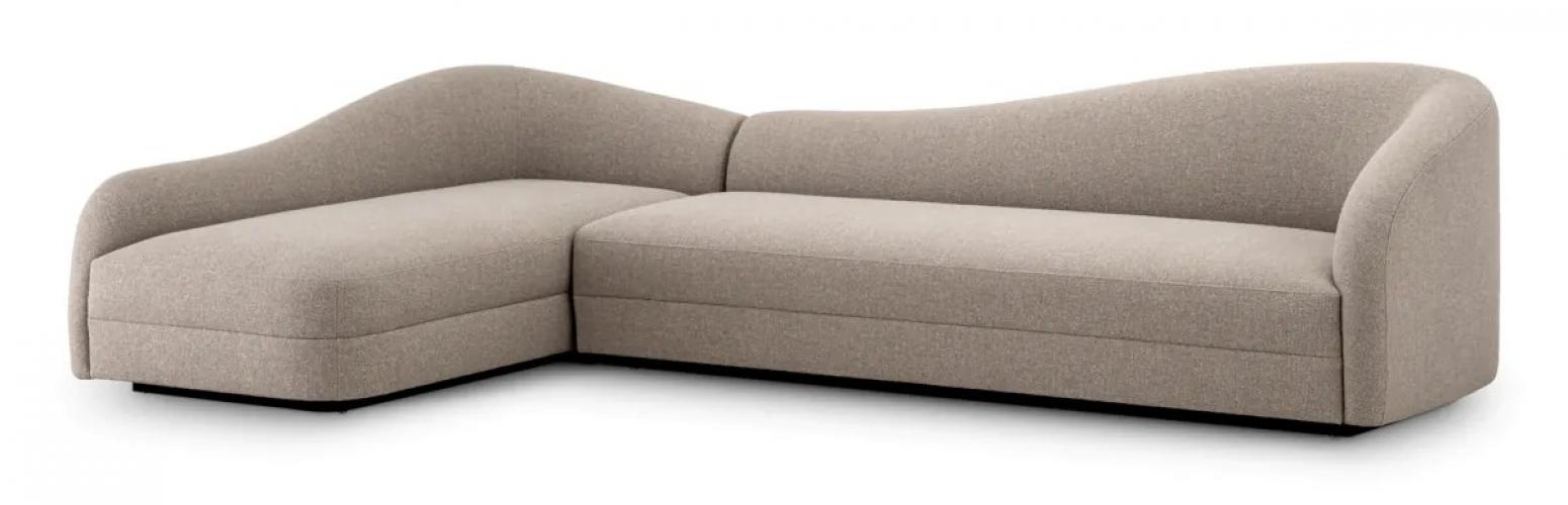Luxuriöses geschwungenes Rêve Greige Lounge-Sofa mit schwarzer Basis