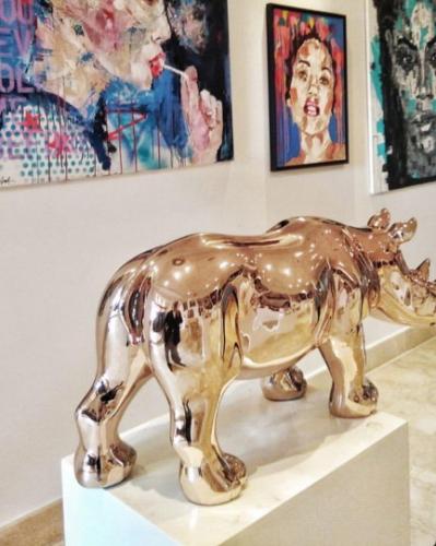 Luxury Chrome Finished Little Rhinoceros Sculpture by Luxury Group International