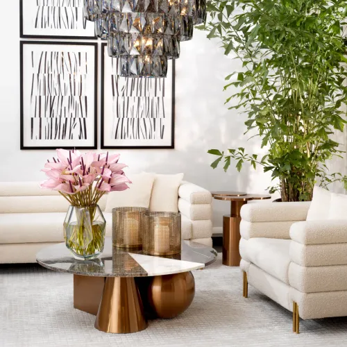 Luxury Modern Single Seater Sofa with Brass & Bronze Legs by Luxury Group International