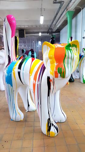 Luxury Large Fiberglass Colorful Cat Artistic Sculpture