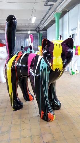 Luxury Large Fiberglass Colorful Cat Artistic Sculpture by Luxury Group International