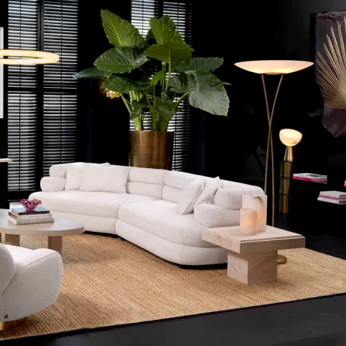 Divano Modulare di Lusso in Lyssa Bianco Sporco con Piedini Neri di Luxury Group International