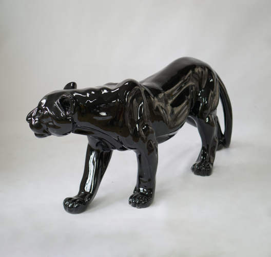 Luxus Majestätische Schwarze Panther-Skulptur mit Hochglanzfinish von Luxury Group International