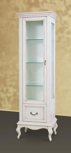 Luxury Baroque Single-Door Showcase with Glass Shelves and Sculpted Crown