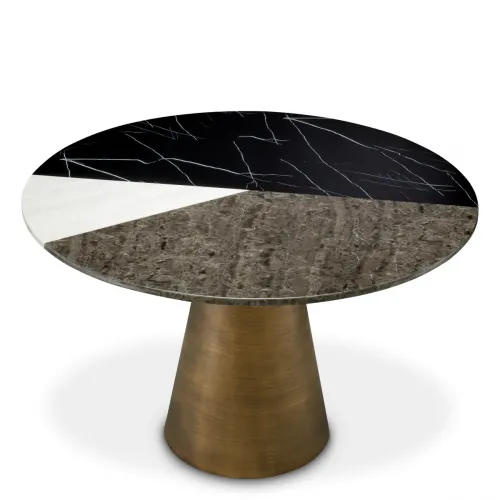 Luxury Brushed Copper Round Dinning Table with Tri Color Faux Marble Top