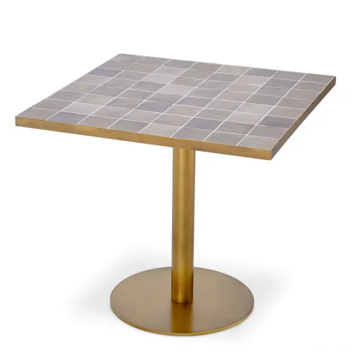Luxury Antique Brass Square Dining Table with Beige Ceramic Inlay