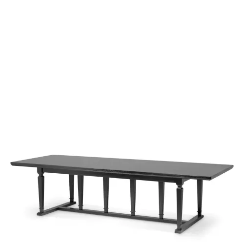 Luxury Black Veneer Rectangular Dining Table with Turned Legs