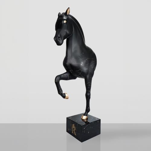 Luxury Fiberglass Black Horse Bust Sculpture on Pedestal