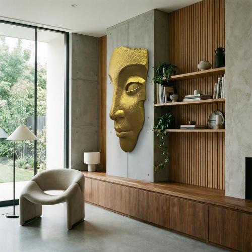 Luxury Gold Wall-Mounted Face Sculpture in Fiberglass