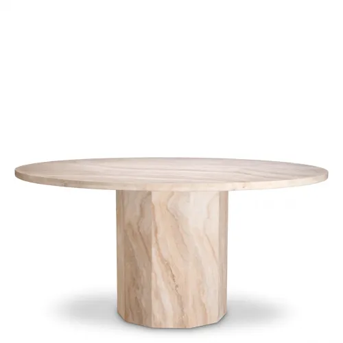 Luxury Round Travertine Dining Table with Sculptural Base