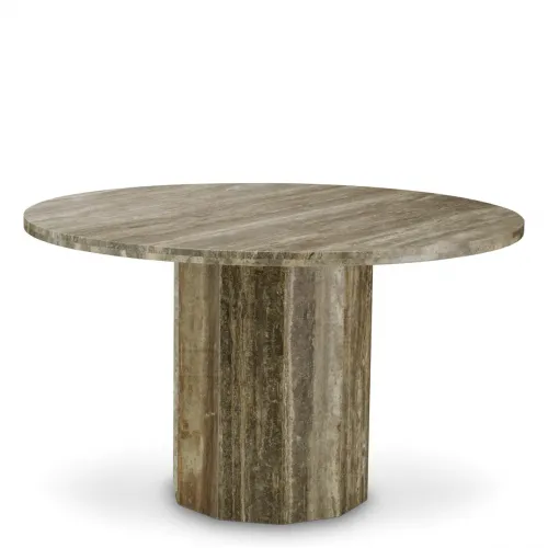Luxury Round Travertine Dining Table with Sculptural Base