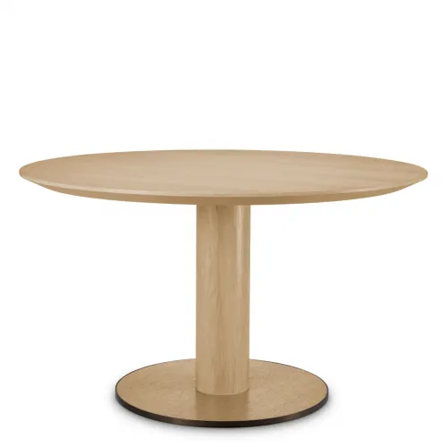 Luxury Round Natural Oak Veneer Dining Table with Bronze Finish Base