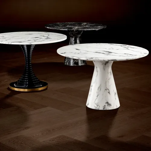 Luxury White Faux Marble Round Dining Table with Black Swirls and Veins by Luxury Group International