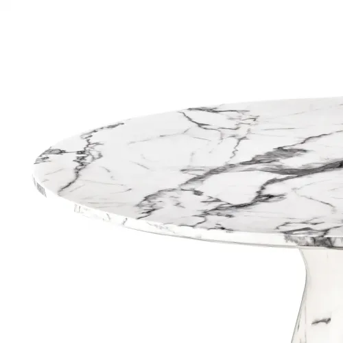 Luxury White Faux Marble Round Dining Table with Black Swirls and Veins by Luxury Group International