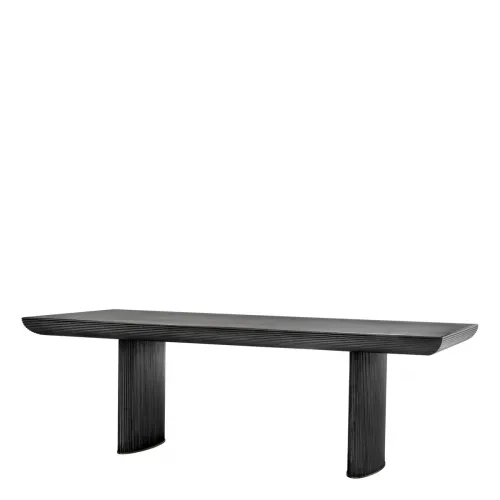 Luxury Charcoal Oak Veneer Rectangular Dining Table with Ribbed Oval Legs