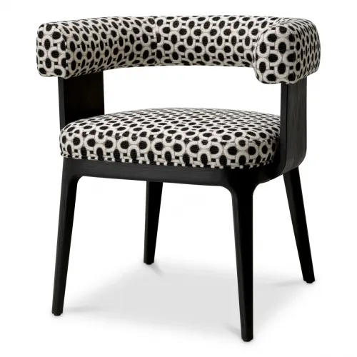 Luxury Curved Back Black & White Dining Chair with Dark Wood Frame