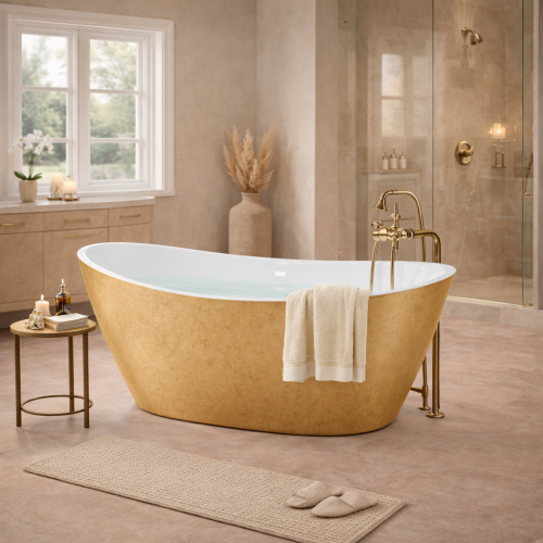 Luxury Gold Effect Single Ended Freestanding Acrylic Bathtub – 170.5 CM by Luxury Group International
