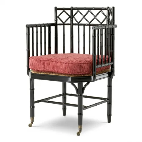 Luxury Black Wooden Chair with Red Seat Cushion by Luxury Group International