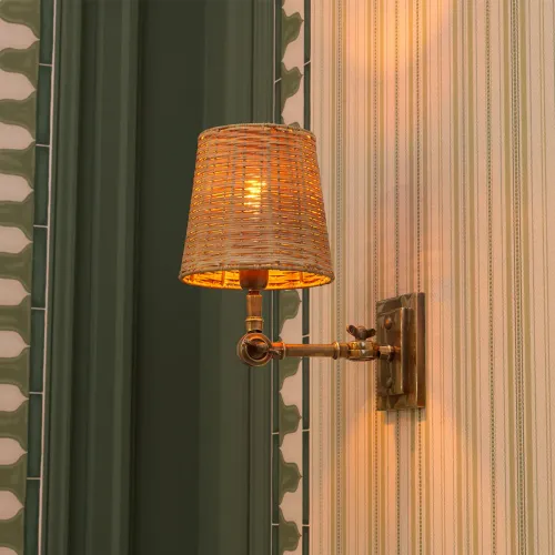 Luxury Vintage Brass Single Wall Lamp with Rattan Shade by Luxury Group International