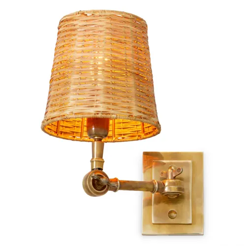 Luxury Vintage Brass Single Wall Lamp with Rattan Shade by Luxury Group International