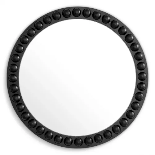 Luxury Classic Black Round Wall Mirror with Sculpted Frame by Luxury Group International