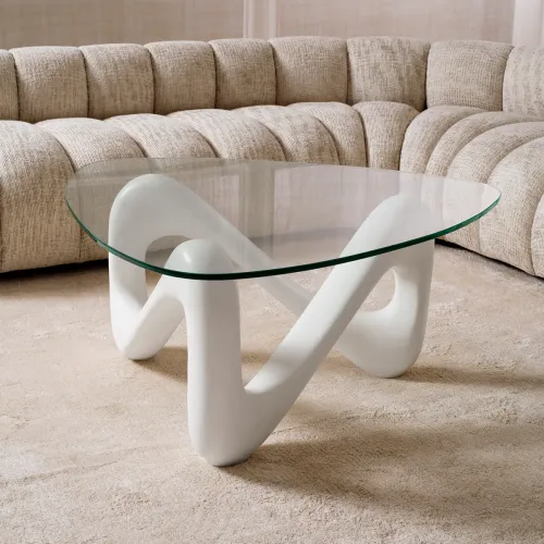 Luxury Triangular Clear Glass Top Coffee Table with White Base by Luxury Group International