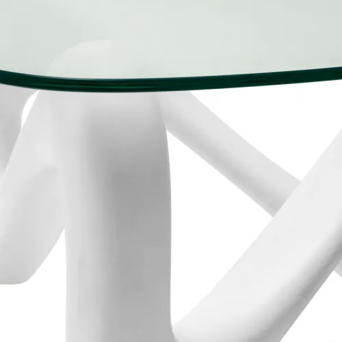Luxury Triangular Clear Glass Top Coffee Table with White Base by Luxury Group International