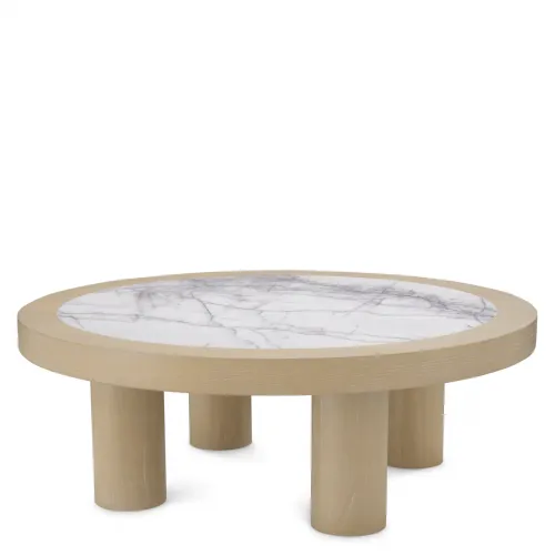 Luxury Oak Veneer Round Coffee Table with Marble Center by Luxury Group International