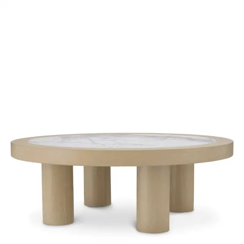 Luxury Oak Veneer Round Coffee Table with Marble Center by Luxury Group International