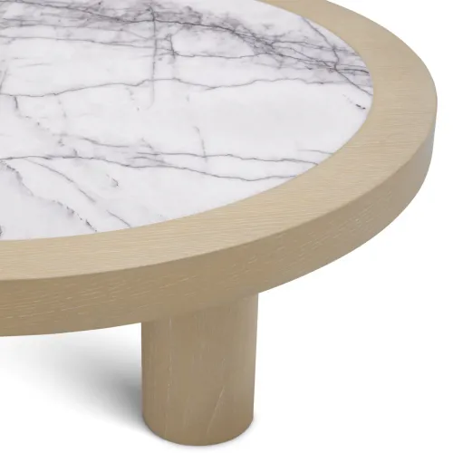 Luxury Oak Veneer Round Coffee Table with Marble Center by Luxury Group International
