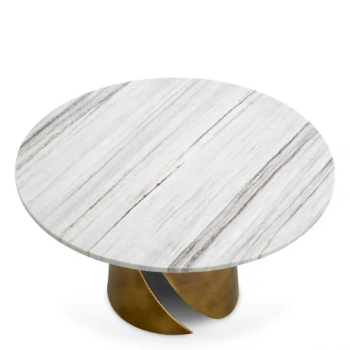 Tavolino rotondo di lusso in marmo bianco con base in ottone di Luxury Group International