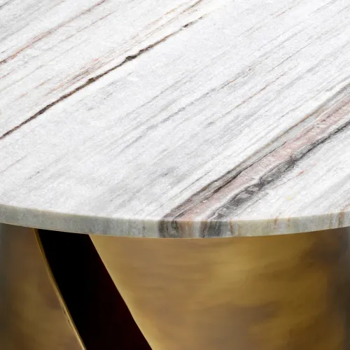 Tavolino rotondo di lusso in marmo bianco con base in ottone di Luxury Group International