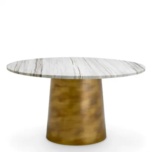 Tavolino rotondo di lusso in marmo bianco con base in ottone di Luxury Group International