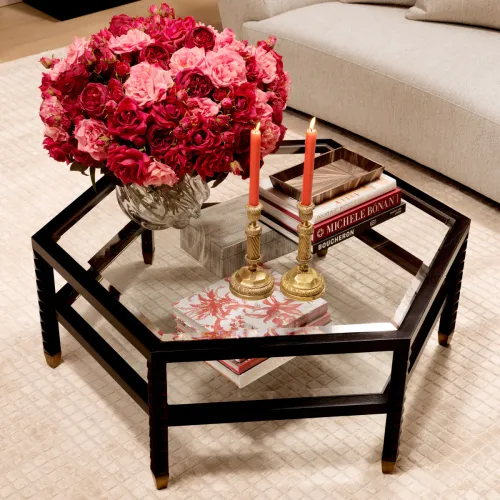 Luxury Black Hexagonal Double Decker Glass Coffee Table by Luxury Group International