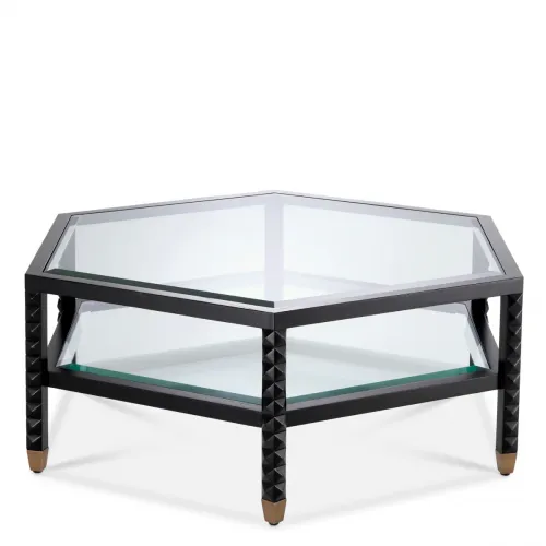 Luxury Black Hexagonal Double Decker Glass Coffee Table by Luxury Group International