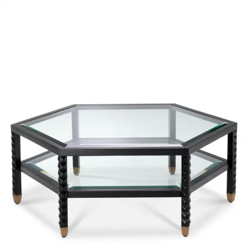 Luxury Black Hexagonal Double Decker Glass Coffee Table by Luxury Group International