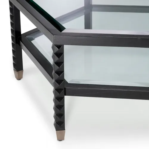 Luxury Black Hexagonal Double Decker Glass Coffee Table by Luxury Group International