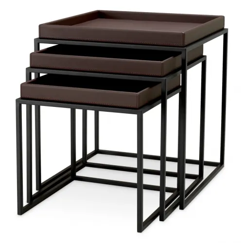 Luxury Rectangular Bedside Table Set in Black & Dark Brown by Luxury Group International