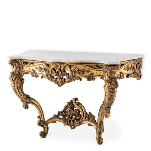 Luxury Baroque Console Table with white Marble Top & Antique Gold base by Luxury Group International
