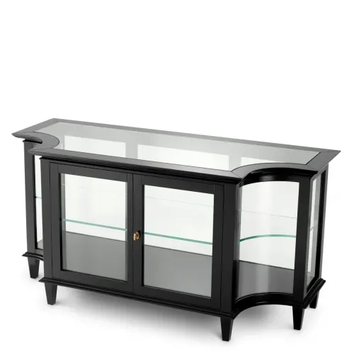 Luxury Waxed Black Wood and Glass Console Table with 2-Doors by Luxury Group International