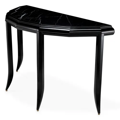 Luxury Half Round Console Table with Marble Top and Black Finish by Luxury Group International