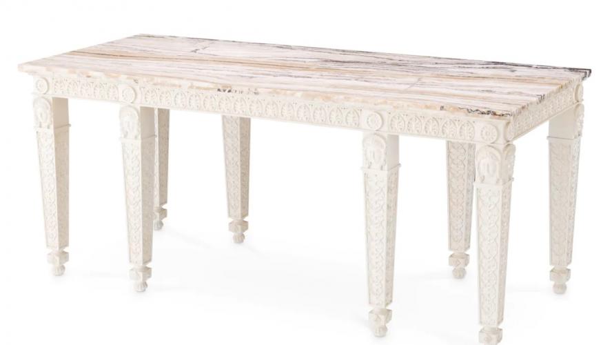 Luxury White Rectangular Marble Top Console Table by Luxury Group International