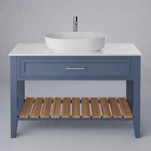 Luxury Maritime Blue Finish Single Basin Washstand with One Drawer and Open Wood Storage Shelf – 120 CM by Luxury Group International
